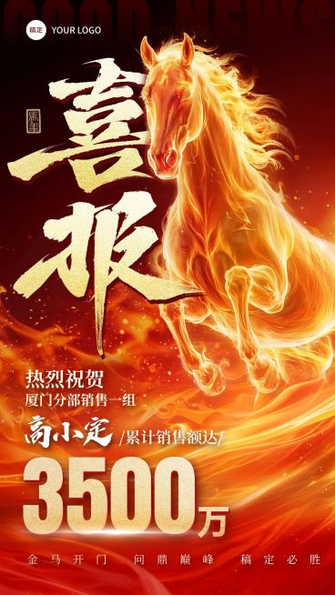 开门红金融保险马年节点营销业绩喜报手机海报预览效果