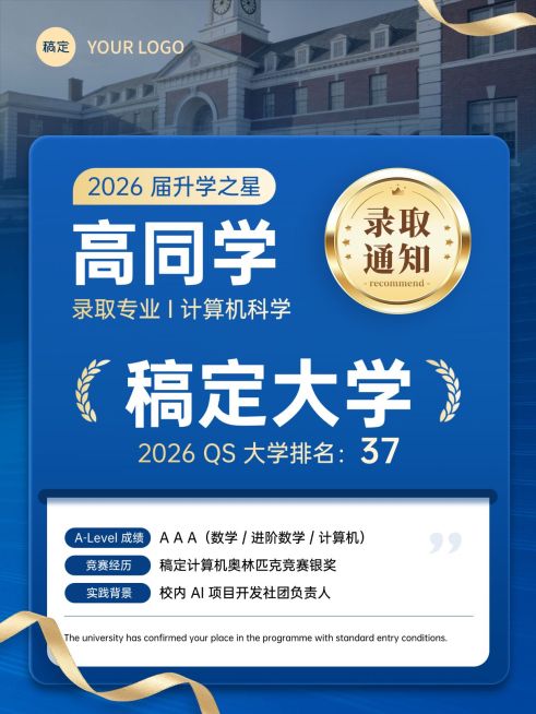 教育培训学历教育留学喜报小红书封面预览效果