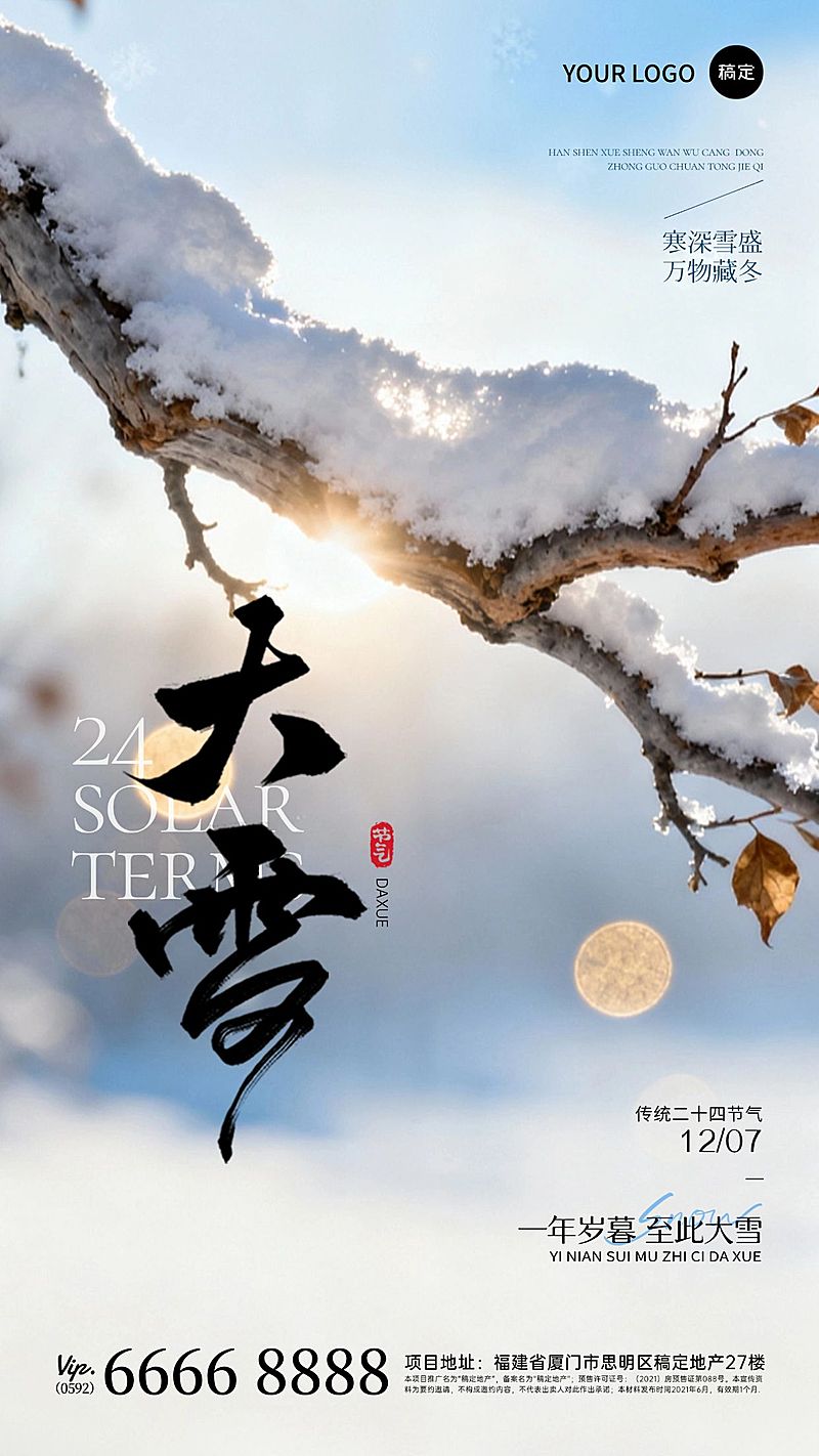 大雪节气祝福通用实景感竖版海报AIGC