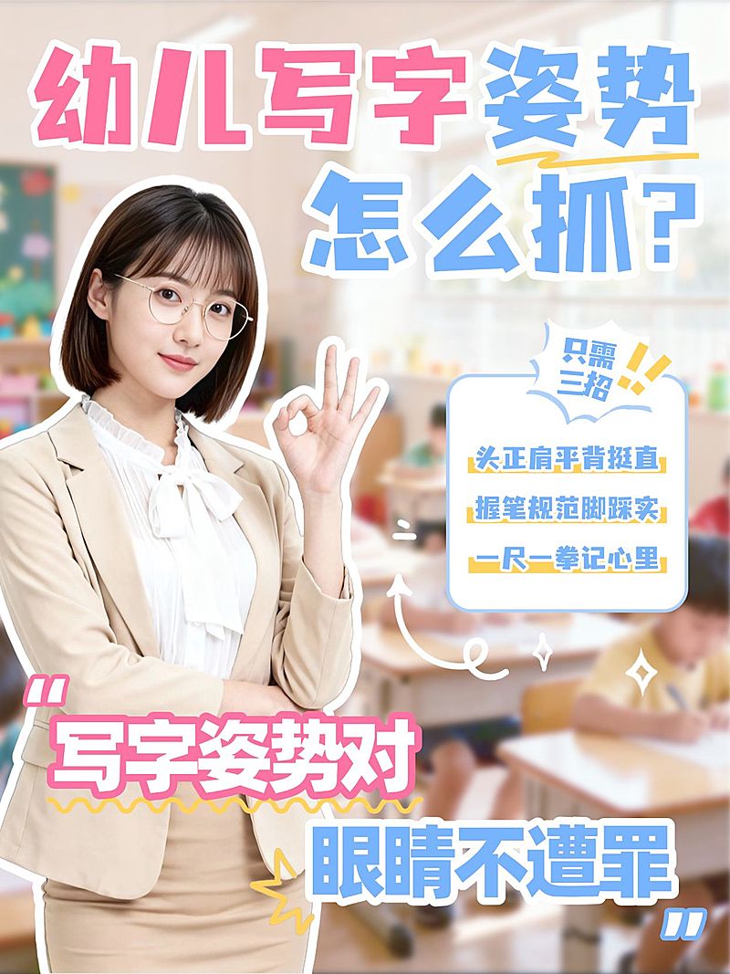 教育培训早幼教幼儿写字姿势规范技巧人像小红书封面