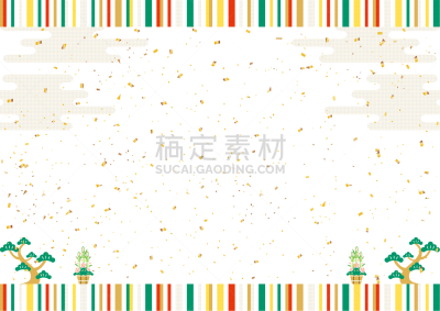 新年前夕,绘画插图,运动茄克,新年,门松,五彩纸屑,金叶,图像,传统节日,无人