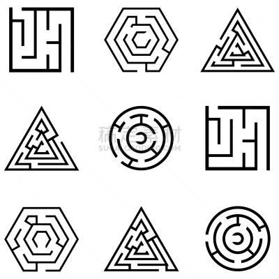 迷宫游戏,图标集,分离着色,商务,几何形状,概念,图像,品牌名称,矢量