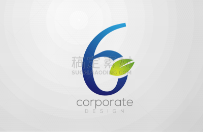 green leaf number 6 six logo icon design template