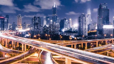 延时摄影-夜间的上海高速公路