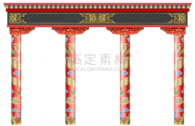 红色,黄金,东亚,柱子,雕刻物,拱门,圆形,木制,复古