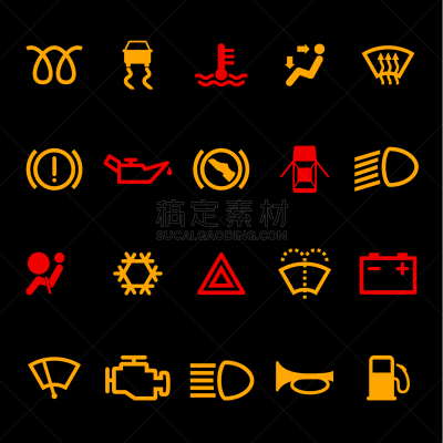 汽车,矢量,绘画插图,仪表板,计算机图标,分离着色,黑色背景,前灯,温度