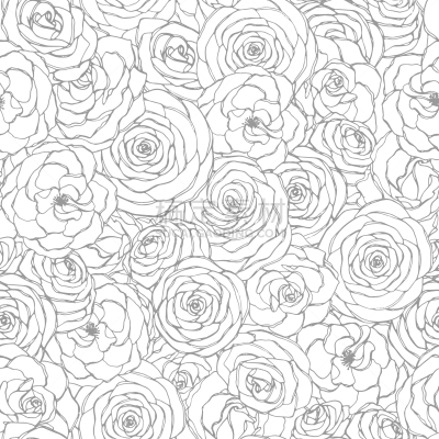 玫瑰,线条画,四方连续纹样,纺织品,自然美,茶花,夏天,花,复古,着色