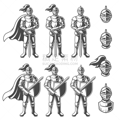 侍从,黑白图片,盔甲服,金属,勇气,剑