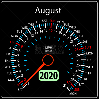 速度计,日历,汽车,2020,八月,白昼,季节,夏天,形状,弯曲