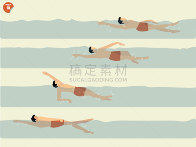 绘画插图,自然美,单层台阶,矢量,设计,仰泳,游泳,表演
