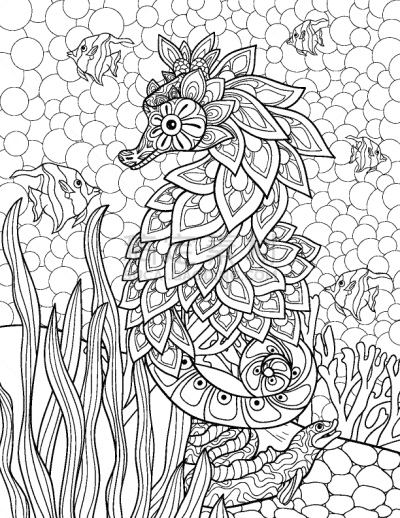 可爱的,海马,成年的,图像,动物,洋葱花,乱画,着色,花