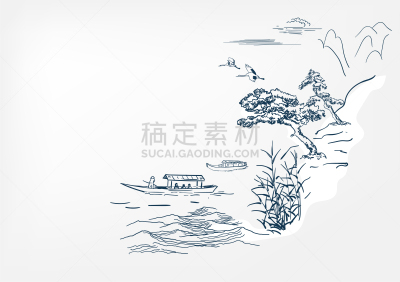 墨水,草图,背景,矢量,手,贺卡,日本,海洋,设计,绘制