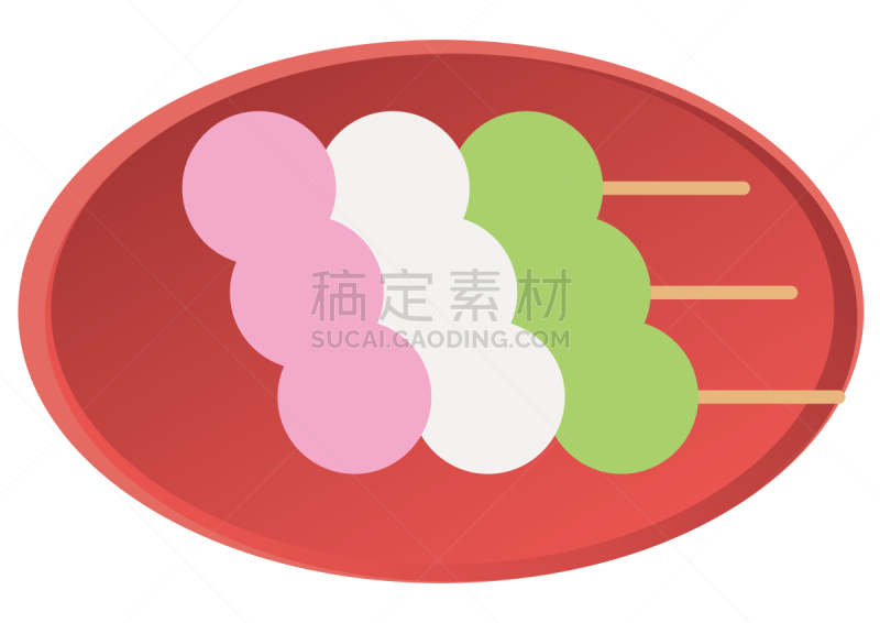 日本,红色,盘子,彩色图片,团子,三个物体,圆形,布置