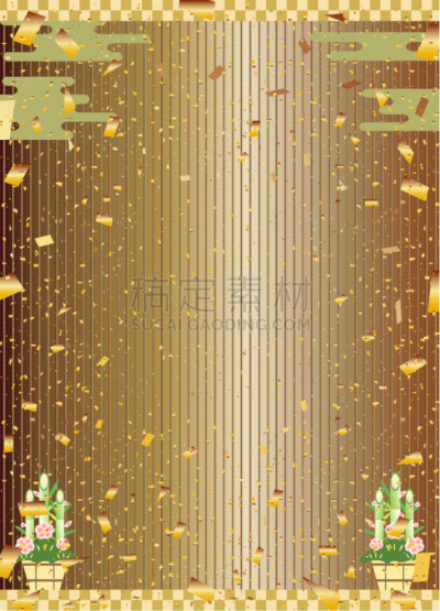 新年前夕,绘画插图,运动茄克,新年,门松,五彩纸屑,垂直画幅,金叶,图像,传统节日