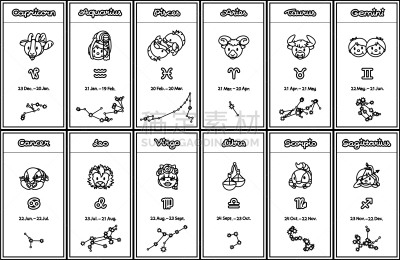 卡通,轮廓,可爱的,天秤座,水瓶座,双鱼座,几何学,草图,着色