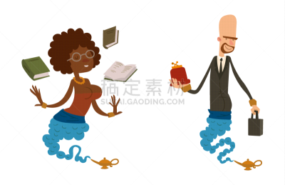 性格,妖怪,神灯,卡通,飘然,女人,奴隶,印度,服务