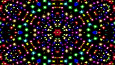 五颜六色的闪亮催眠概念对称图案装饰性万花筒运动几何圆和星形