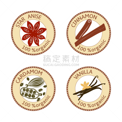 有机食品,香料,标签,小豆蔻,华丽的,肉桂,食品,调料,收集