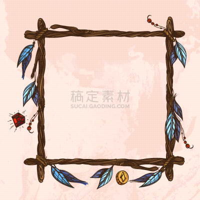 枝,边框,正方形,华丽的,绳子,柳条,梦符咒,复古,做