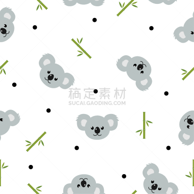 四方连续纹样,竹,树袋熊,可爱的,叶子,背景分离,纺织品,灰色,野生动物,模板