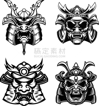 面具,设计元素,日本武士,盔甲服,东方人,黑色,古老的,布置,复古