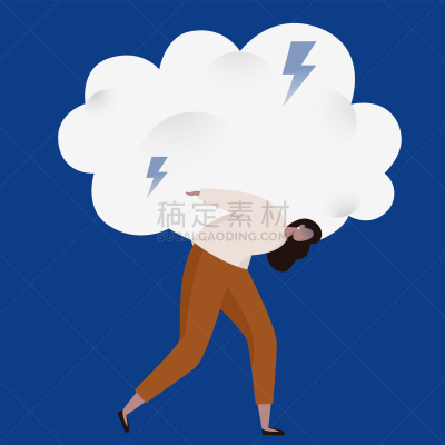 云,女人,拥挤的,暴风雨,拖曳,闪电