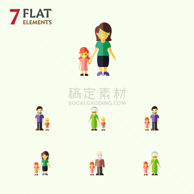 家庭,儿子,祖父,公寓,计算机图标,男孩,可爱的,女儿,祖母,布置