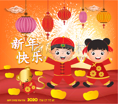 男孩,女孩,可爱的,鼠年,幸福,春节,神,家庭,女儿,红色