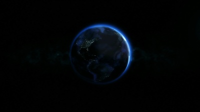  行星地球在夜间中心旋转