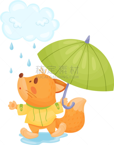 小的,雨,伞,平衡折角灯,狐狸,可爱的,外套,云,斗篷,步行