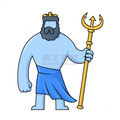 海神波塞冬,绘画插图,三叉乾,分离着色,远古的,海洋,矢量,神话,平坦的,希腊神像