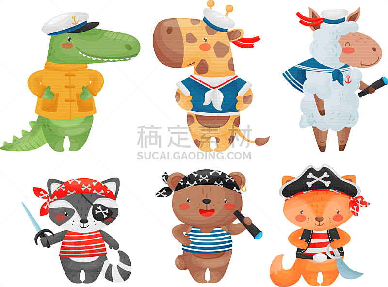 funny animals sailors and pirates wearing striped