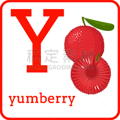可爱的,字母,水果,平衡折角灯,英文字母Y,杨梅,矢量,单词,清新,字母表次序