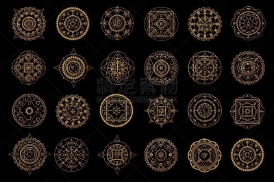 波西米亚风,曼荼罗,黄金,黑色背景,高雅,分离着色,华贵,问候,装饰