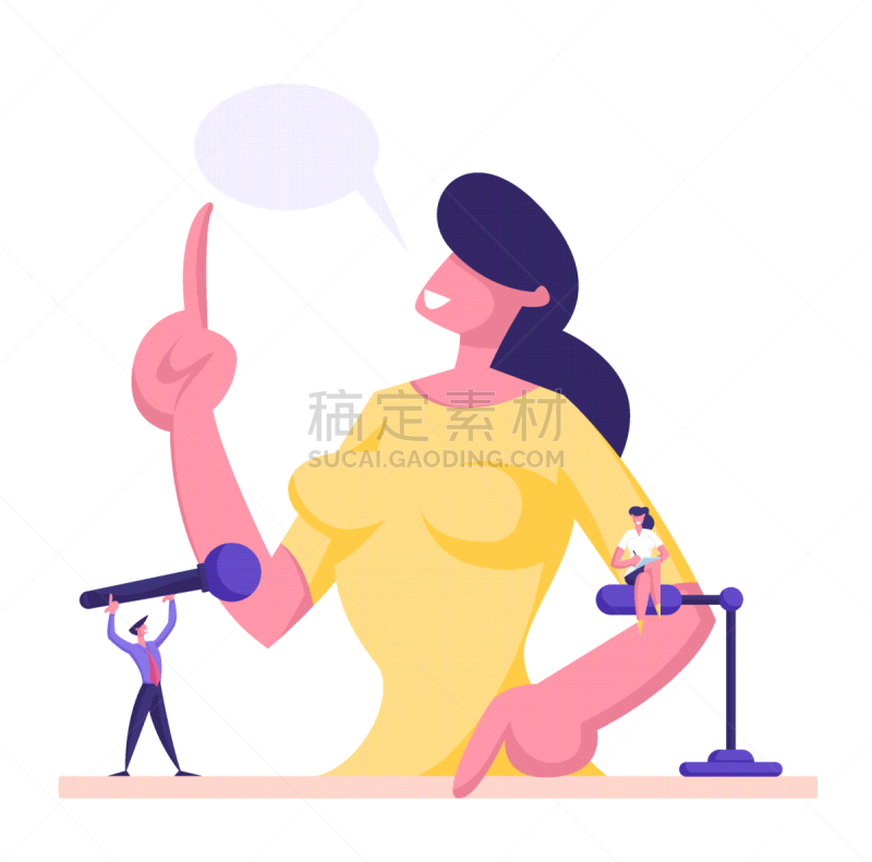 女人,绘画插图,女商人,矢量,麦克风,演说家,站,演讲,给予