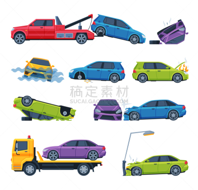 绘画插图,损坏的,汽车,矢量,在活动中,意外事件