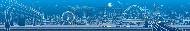 桥,矢量,轮廓,立交桥,城市生活,全景,绘画插图,火车,城市天际线,现代