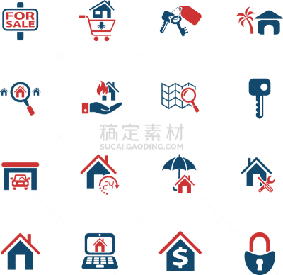 房地产,图标集,矢量,房屋,平房,车库,放大镜,搜寻,修理