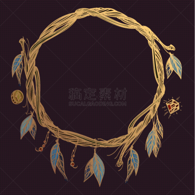 枝,圆形,黄金,边框,华丽的,柳条,梦符咒,做,装饰