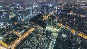T/L WS HA PAN夜间/北京CBD区域鸟瞰