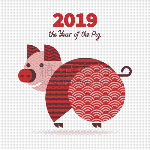 2019,猪年,华丽的,传统,几何形状,猪,动物,问候,弯曲