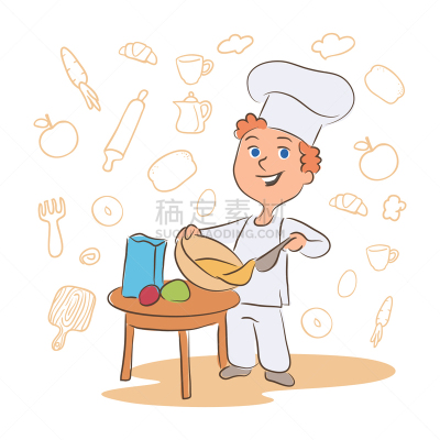 儿童,动画片,主菜盘,可爱的,曲线组合,食品,炊具,小的,烹调,休闲