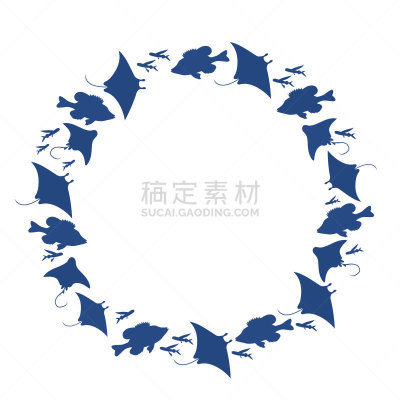 边框,蓝色,鱼类,图像,矢量,背景,圆形,轮廓,自然,海洋生命
