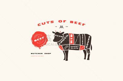 牛肉,图表,扁平化设计,肉汁,腰肉,牛排,动物腿骨,食品,简单,模板