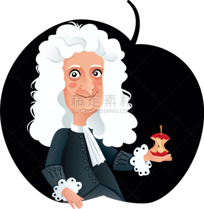 Sir Isaac Newton,讽刺漫画,苹果,理论设计标签,名声,智慧,男人,科学家,图像