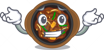 韩式烧牛肉,动画片,宠物食盘,野餐烤牛肉,可爱的,韩国食物,传统,牛排,热,微笑