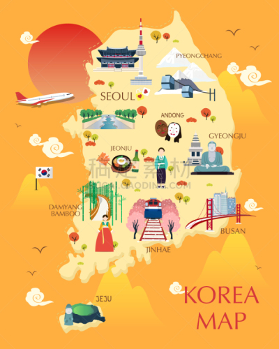 旅游目的地,韩国,旅行者,图像,矢量,亚洲,釜山,首尔,旅游