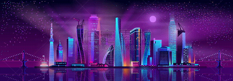 城市,夜生活,背景聚焦,漫画,商务,现代,建筑业,河流,散步道,天空
