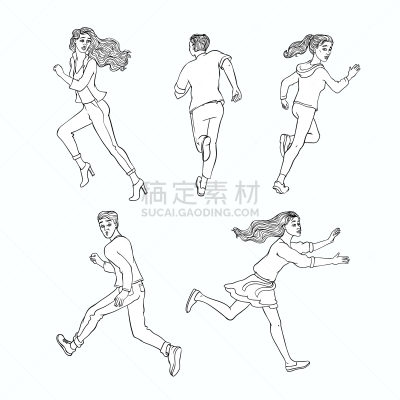女人,草图,男人,慢跑,可爱的,紧迫,恐惧,肖像,自然美,布置