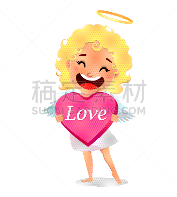 丘比特,粉色,巨大的,动物心脏,拿着,可爱的,贺卡,浪漫,婚礼,爱